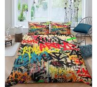 OTBSDNKZZ vibrant graffiti artcopripiumino morbida microfibra 3 Pezzi stampa 3D con cerniera urban street style Set Di Copripiumino con federe traspirante morbida for ragazzi Super king（260x220cm）