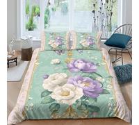 OTBSDNKZZ Vintage flowersSet Di Copripiumino microfibra morbida 3 Pezzi stampa 3D con cerniera Ornate floral design copripiumino incluso federe aiosa ultra morbido for coppie Single（135x200cm）