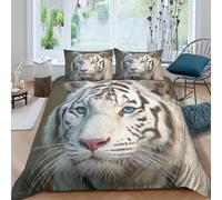 OTBSDNKZZ White tiger faceSet Di Copripiumino microfibra 3 pezzi motivo 3D con cerniera Wild animal portrait copripiumino con federe soffice ultra morbido for coppie Single（140x200cm）