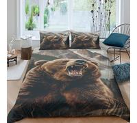 OTBSDNKZZ Wild Bearcopripiumino morbida microfibra 3 Pezzi stampa 3D cerniera nascosta Nature Wilderness Set Di Copripiumino con federe per cuscini soffice for bambini e adolescenti Double（200x200cm）