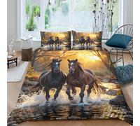 OTBSDNKZZ wild horses gallopingSet Di Copripiumino microfibra 3 Pezzi stampa di 3D con cerniera nature landscape copripiumino con federe traspirante ultra morbido for coppie Super king（260x220cm）