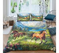 OTBSDNKZZ Wild Horses GallopingSet Di Copripiumino microfibra morbida 3 Pezzi stampa 3D con cerniera Mountain Landscape copripiumino con federe soffice ultra morbido for ragazze Super king（260x220cm）
