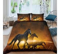 OTBSDNKZZ Wild horses gallopingSet Di Copripiumino ultra microfibra 3 pezzi motivo 3D con cerniera Dramatic sunset copripiumino con federe soffice ultra morbido for coppie Super king（260x220cm）