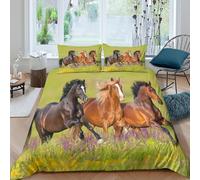 OTBSDNKZZ Wild HorsesSet Di Copripiumino morbida Set di 3 Pezzi stampa di 3D con cerniera Nature Landscape copripiumino con federa traspirante for bambini adulti ragazzi Super king（260x220cm）