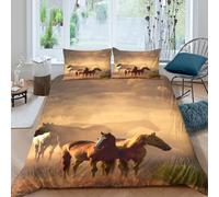OTBSDNKZZ Wild horsesSet Di Copripiumino ultra microfibra 3 pezzi motivo 3D cerniera nascosta Desert landscape style copripiumino incluso federe aiosa ultra morbido for coppie Super king（260x220cm）