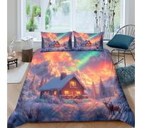 OTBSDNKZZ Winter cabinSet Di Copripiumino morbida microfibra 3 pezzi motivo 3D con cerniera Cozy mountain retreat copripiumino incluso federe aiosa ultra morbido for ragazze Super king（260x220cm）