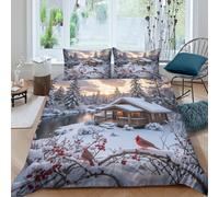 OTBSDNKZZ Winter cabinSet Di Copripiumino ultra microfibra 3 Pezzi stampa 3D con cerniera Cozy forest retreat copripiumino con federe soffice ultra morbido for ragazze Super king（260x220cm）