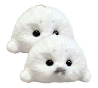 Otbushit 2 Pezzi di Mini Peluche Bianco foca Bambino con Catena, Simpatico Ciondolo a Forma di Animale di Peluche soffice per Borsa da Zaino