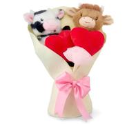 Otbushit Bouquet di Peluche Adorabile Mucca delle Highland con Cuori e Fiocco per Decorazioni per la Festa di Matrimonio di Anniversario di San Valentino