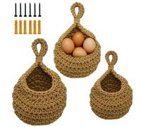 Otbushit Cestini portaoggetti sospesi 3 pezzi, cesto da parete in 3 dimensioni cestini per frutta sospesi in tessuto rustico con ganci per frutta e verdura da cucina
