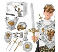 Otbushit Costume da Cavaliere per Bambini Gioco di Ruolo Medievale per Ragazzi dai 3 ai 10 Anni con Casco Scudo, Spada e Accessori Stile1