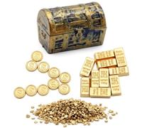 Otbushit Mini Scrigno del Tesoro Decorazione del Tesoro dei Pirati per Scene Modello Giardino fatato Artigianato e Decorazioni da Tavolo Set di lingotti d'oro con Monete d'oro