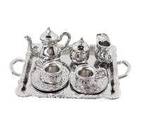 Otbushit Mini Set da tè in Scala 1/12 in Metallo con Motivo Vintage, Vassoio per Tazze da tè Argento Miniatura per la Decorazione della casa delle Bambole