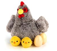 Otbushit Peluche di Pollo farcito con Pancia con Cerniera e Uova o Pulcini per Ragazzi e Ragazze, Compleanno, Natale, Pasqua, Grigio