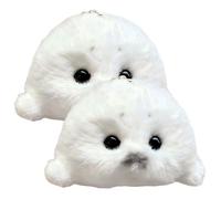 Otbushit Portachiavi con foca da 2 Pezzi, Animale di Peluche Mini foca Bianca con Catena e Ciondolo soffice e Carino per Borsa da Zaino