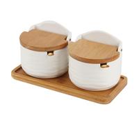 Otbushit Semplicità giapponese, zuccheriera quadrata semicircolare con coperchio e cucchiaio (struttura ondulata), piccolo barattolo per zucchero sigillato fresco e minimalista per bancone della cuc