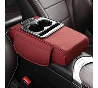 OTCPP Cuscino Bracciolo Auto per Porsche Panamera 2009-2025, Cuscino per Bracciolo Auto in Pelle con Organizer Laterale, Doppi Portabicchieri e Porta Cellulare,B Red