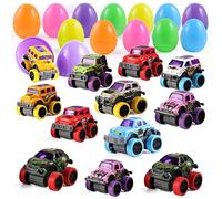 OTCPP JOYIN 12 pezzi di uova plastica di Pasqua colorate da 9,65 cm di colore vivace Themed Eggs with Pullback Monster Cars, 12 PCS