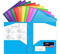 OTCRAFT Confezione da 10 cartelle tascabili in plastica A4, 2 tasche e 3 rebbi, 2 scomparti per schede, resistenti, resistenti agli strappi, con rebbi, cartelle colorate per compiti scolastici e