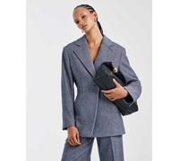 & Other Stories - Blazer asimmetrico in misto lana color blu polvere stretto in vita-Blu navy 38