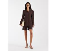 & Other Stories - Blazer in misto lino marrone cioccolato allacciato in vita in coordinato 36