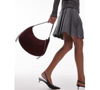 & Other Stories - Borsa shopping piccola arrotondata in camoscio rosso ciliegia scuro con frange in pelle No Size