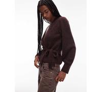 & Other Stories - Cardigan a portafoglio marrone in filato lanuginoso con maniche a sbuffo in mohair e lana S