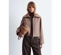 & Other Stories - Giacca in lana marrone a quadri con motivo a spina di pesce e colletto foderato in montone sintetico 32