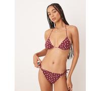 & Other Stories - Mix and Match - Slip bikini bordeaux e bianchi a pois con allacciatura laterale-Rosso 40