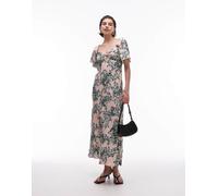 & Other Stories - Vestito a fiori con maniche a sbuffo, gonna al polpaccio e scollo a cuore con intreccio-Multicolore 36