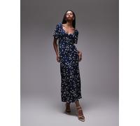 & Other Stories - Vestito blu con stampa astratta, maniche a sbuffo, gonna al polpaccio e scollo a cuore con intreccio 32