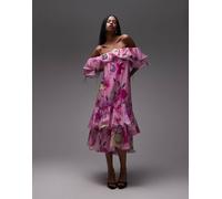 & Other Stories - Vestito con gonna al polpaccio rosa a fiori con spalle scoperte e volant 32