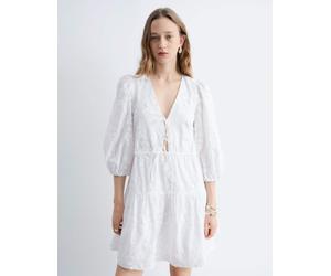 & Other Stories - Vestito corto bianco ricamato a balze con allacciatura sul davanti 32