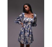 & Other Stories - Vestito corto blu a fiori con corpino arricciato e scollo squadrato 42