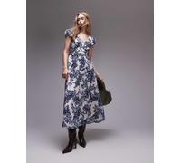 & Other Stories - Vestito lungo a fiori blu porcellana con fondo a balze e maniche con volant 38