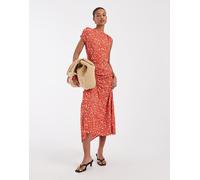 & Other Stories - Vestito lungo in jersey rosso a fiori con dettaglio arricciato 32
