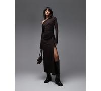 & Other Stories - Vestito lungo monospalla marrone cioccolato con dettaglio drappeggiato e spacco frontale M