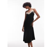 & Other Stories - Vestito sottoveste midi in raso nero con finiture in pizzo bianco a contrasto 42