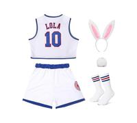OTHERCRAZY Costume da donna Lola #10 Space Movie per Halloween, cosplay, cheerleader, top e pantaloncini, set con 3 accessori crop outfit piccolo