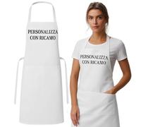 OTHERWISETRIVIAL Grembiule da Cucina Personalizzabile con Ricamo Nome o Frase 90x60 cm, 1 Tasca - In Cotone e Poliestere per Casa e Ristoranti, Unisex Adulti (BIANCO)