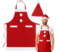 OTHERWISETRIVIAL Set Natalizio Grembiule e Cappello da Cucina in Feltro, Rosso e Bianco, 90x60cm, con 2 Tasche e Pompon, per Adulti - Regalo di Natale