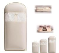 Otherwisie Space Saving Hanging Garment Bag with Self Compression Zipper, Dust Cover Clothes Bags for Down Coat (Pink, Beige) (Beige,L)