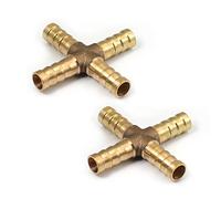 Othmro 8 mm o 5/16" ID ottone Barb giuntatrice raccordo 4 modi ottone croce raccordo aria gas acqua carburante, tono oro 2 pezzi