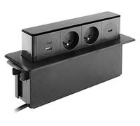 Otio, Blocco multipresa da incasso 2 x 16 A 2P+T + 2 porte USB INOX con ricarica rapida, design discreto, cavo 1,5 m, 2 prese + 2 porte USB tipo A e C, HDMI, apertura push-up, ideale per cucina