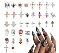 OTKARXUS Ciondoli per unghie di Halloween, 68 gemme a forma di testa di fantasma, croce con strass, scheletro retrò, pianeta, croci, in lega di metallo, decorazione per nail art fai da te per