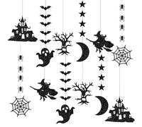 OTKARXUS Decorazioni di Halloween, 12 pezzi glitter luna ragnatela fantasma ragno strega carta ornamenti da appendere per Halloween, ghirlanda nera per feste di Halloween, decorazione per la casa