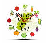 OTKU 30cm Orologio da Parete Moderno Sei quello che mangi vegetariano citazione orologio da parete frutta verdura cucina segno cartoon orologio da parete sano mangiare