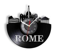 OTKU 30cm Orologio Parete Orologio da parete Skyline di Roma Italia Capitale Paesaggio urbano Orologio da parete con dischi in vinile Orologio da parete decorativo con silhouette di monumenti di Roma