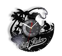 OTKU Orologio Parete 30cm Orologio da parete da surf realizzato in vero vinile Disco Sport acquatici Tavola da surf Orologio da parete decorativo estivo caldo Arte moderna Regali artigianali
