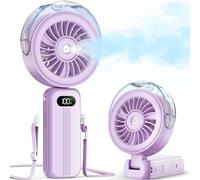 Otlonpe Ventilatore portatile portatile, potente 4 alte velocità, ricaricabile, piccolo ventilatore a mano nebulizzatore d'acqua, 4000 mAh a batteria, pieghevole, cordino, raffreddamento personale per